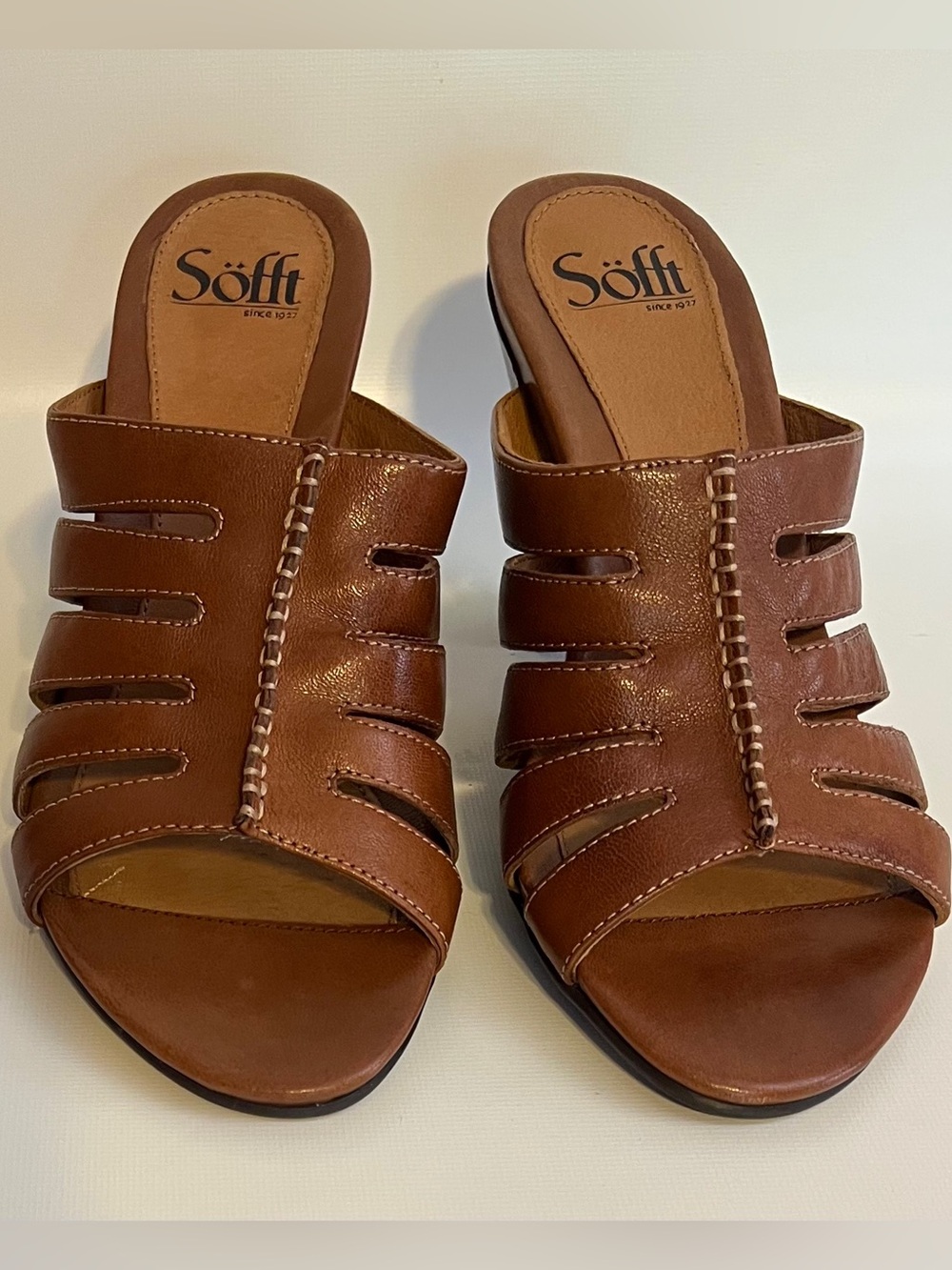 Women's Sofft Brown Leather Slide Sandals